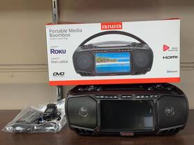 Aiwa 021331064929 7 Inch Lcd Streaming Roku Dvd Cd Fm Radio And Bluetooth Portable Media Boombox
