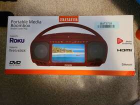 Ai7001 Aiwa Portable Streaming Media Boombox With 7 Inch Lcd Screen Dvd/cd/roku/firestick- Red