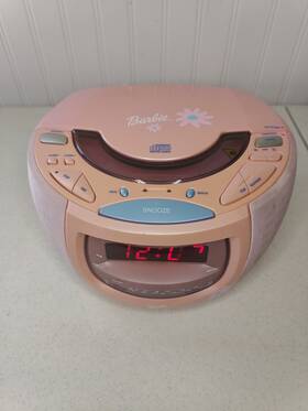 Be-363 Barbie Tested Am Fm Radio Cd Player Alarm Clock Boombox Pink Mattel 2002