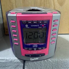Be390 Barbie Am/fm Cd Player Stereo Boombox Alarm Clock Pink/purple For Parts Repair