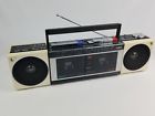 Cs-w330u Aiwa Vintage Radio Dual Cassette Recorder Pearl White Boombox Works