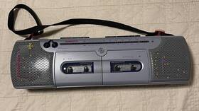 3-5615a Ge Boombox Duel Cassette Confetti Blue Pink Retro