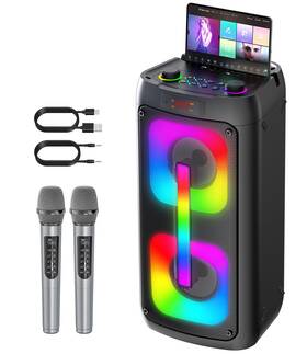 Gesnada 654403106304 K68 Karaoke Machine With 2 Wireless Microphones Bluetooth 5.4 Speaker