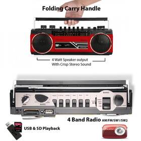 Racr-400r-u Riptunes Retro Am/fm/sw Radio Cassette Boombox With Bluetooth And Usb/sd Card