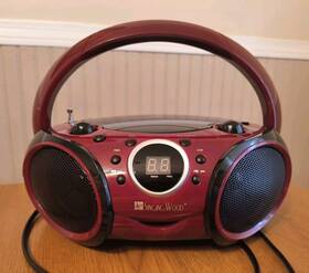 Sbx030bt Singing Wood Cd Player Boombox Portable Am Fm Radio Bluetooth Ruby Red Work Good