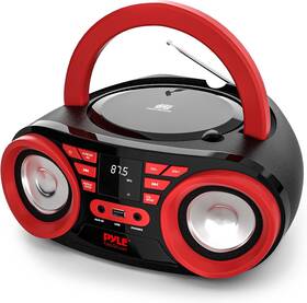 Phcd22.5 Sound Around Pyle Portable Bluetooth Cd Player Boombox Am/fm Radio Usb Aux Led - Red/black