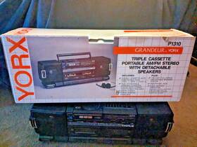 P1310 York Boombox Vintage Yorx Ghetto Blaster Detachable Speakers- Cassette Radio