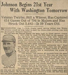 1927 Sports Pages - Washington Fans Celebrate Walter Johnson's 20 Years. Fixed Price $35.00.