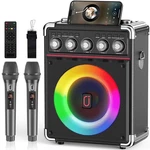 Jauyxian Karaoke Machine, Portable Bluetooth Speaker With 2 Microphones. Fixed Price $90.01.