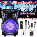 12"PARTY Bluetooth Speaker Mic Remote Heavy Bass Rgb Light Usb Sd Fm Aux Trolley. Fixed Price $112.68.