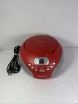 Riptunes Red Boombox Am/fm Radio, Stereo Sound, Aux-in, Model CDB8200R. Fixed Price $24.99.