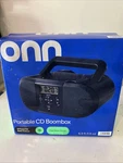 Onn. Portable Bluetooth Boombox/fm Radio Black Cd/rw, Presets, Ac/battery. Fixed Price $26.99.