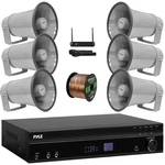 Pyle MP3 Usb-a Sound Receiver, 6X 8.1'' Indoor Pa Horn Speakers + Wireless Mic. Fixed Price $333.99.