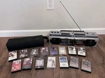 Akai AJ-W203 Dual Cassette Recorder Deck Boombox Band Radio + 15 Tapes. Fixed Price $134.99.