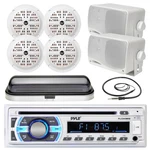 4 Silver 3.5" Marine Box Speakers, Pyle Usb Aux Bluetooth Radio, Antenna, Cover. Fixed Price $182.99.