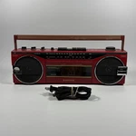 Vintage Boombox Sanyo M7022 Radio Cassette Player Stereo Red Untested For Parts. Fixed Price $89.95.