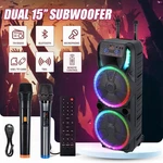 Led Dual 15'' Subwoofers Portable Bluetooth Speaker 2 Mics Loud Karaoke Dj Party. Fixed Price $219.99.
