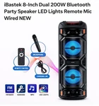 Ibastek 8 Dual Bluetooth Party Speaker Led Lights Fm Karaoke Mic Remote New. Fixed Price $99.99.