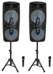 (2) Technical Pro Dual 8" Wireless Linking Rechargeable Led Speakers+stands+mics. Fixed Price $154.90.