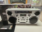 Gpo Brooklyn Retro Portable Bluetooth Boombox Silver Radio Cassette Cd Player. Fixed Price $279.99.