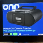 Onn Bluetooth Cd/cassette Boombox, Am/fm Radio, Bass Boost, Model 100135464. Fixed Price $29.99.