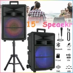 15" 10000W Bluetooth Wireless Party Speaker With Heavy Bass Led Lights Mic Stand. Fixed Price $87.99.