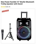 Maxpower Rumble Bluetooth Portable Trolley Speaker 12" Woofer W/ Stand & Mic. Fixed Price $101.79.