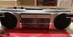 General Electric 3-5253A Am/fm Cassette Boombox Recharge Capable Silver Black. Fixed Price $25.00.