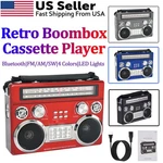 Retro Portable Bluetooth Boombox Cassette Player Radio Usb Aux Tf Sd Led Light. Fixed Price $34.06.