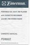 Emerson PD6922 Portable Cd Cassette Recorder Am Fm Stereo Radio User Manual New. Fixed Price $7.99.