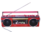 Sanyo MR-U4SS Red Portable Stereo Boombox Tested And Working New Rubber Belts. Fixed Price $394.99.