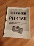 Fisher Ph 415K Boombox Stereo Service Manual Repair. Fixed Price $19.99.