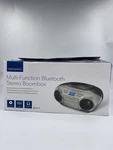 Insignia NS-BBBT20 Multi-function Bluetooth Stereo Boombox Silver Open. Fixed Price $24.99.