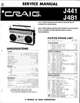 Craig J441, J481, Portable Am/fm/mpx Radio W/ Cassette Recorder, Service Manual. Fixed Price $15.00.