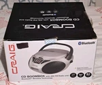 Craig Bluetooth Mini Boombox Radio Aux W/cord Silver CD6925B New Damaged. Fixed Price $29.99.