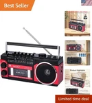 Red Portable Cassette Boombox With Am/fm/sw Radio And Bluetooth Connectivity. Fixed Price $58.64.