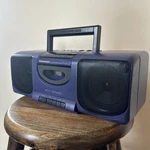Vintage Soundesign Purple Boombox Removable Speakers Cassette Deck Model 4662PUR. Fixed Price $53.00.